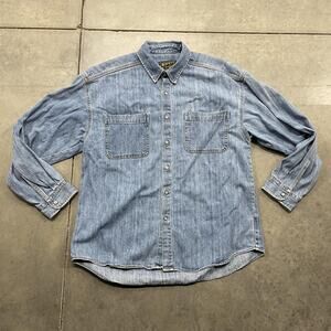 Safety Shirt Mens Large Blue Denim Chambray Union Built Button Front Long Sleeve